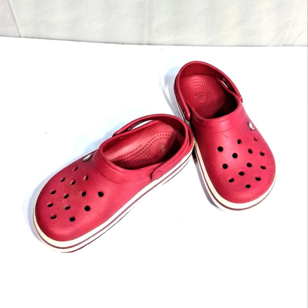 Unisex Men's 5 Women's 7 Burgundy Barbiecore Croc's Clogs with White Accents - Picture 2 of 9